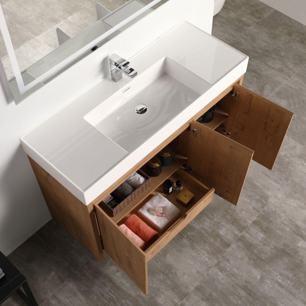 Blossom Capri 48″ Single sink Vanity with Dual LED Illumination - Glossy White & Classic Oak