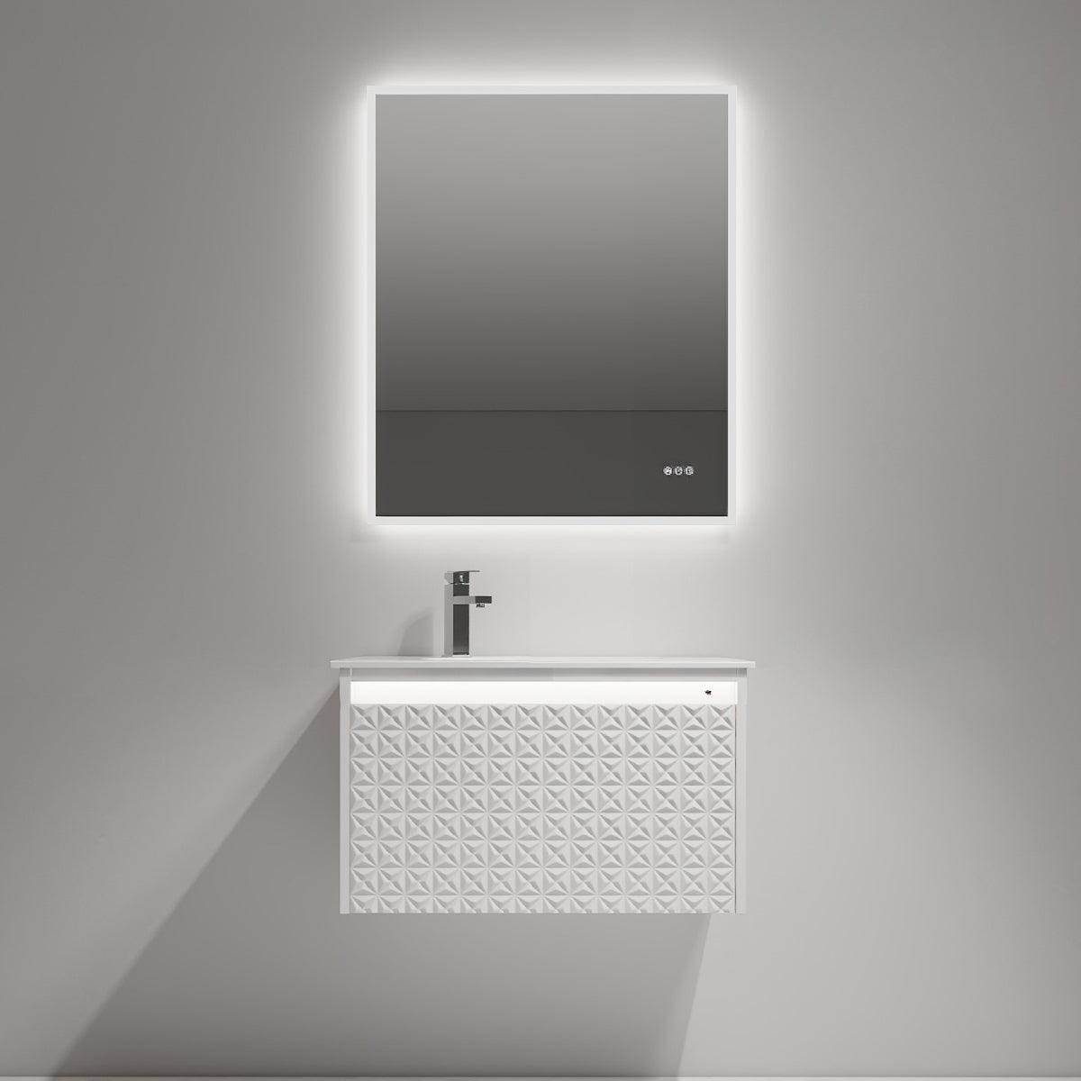 Blossom Thun 30″ Vanity with Droplet-Shaped Basin - LED Illuminated & 3D Diamond Pattern Design