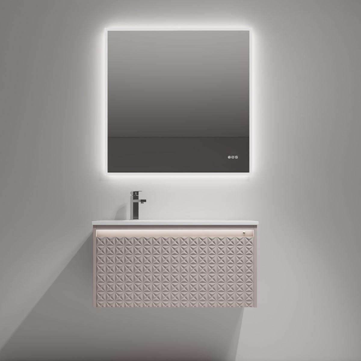 Blossom Thun 36″ Vanity with Droplet-Shaped Basin - LED Illuminated & 3D Diamond Pattern Design