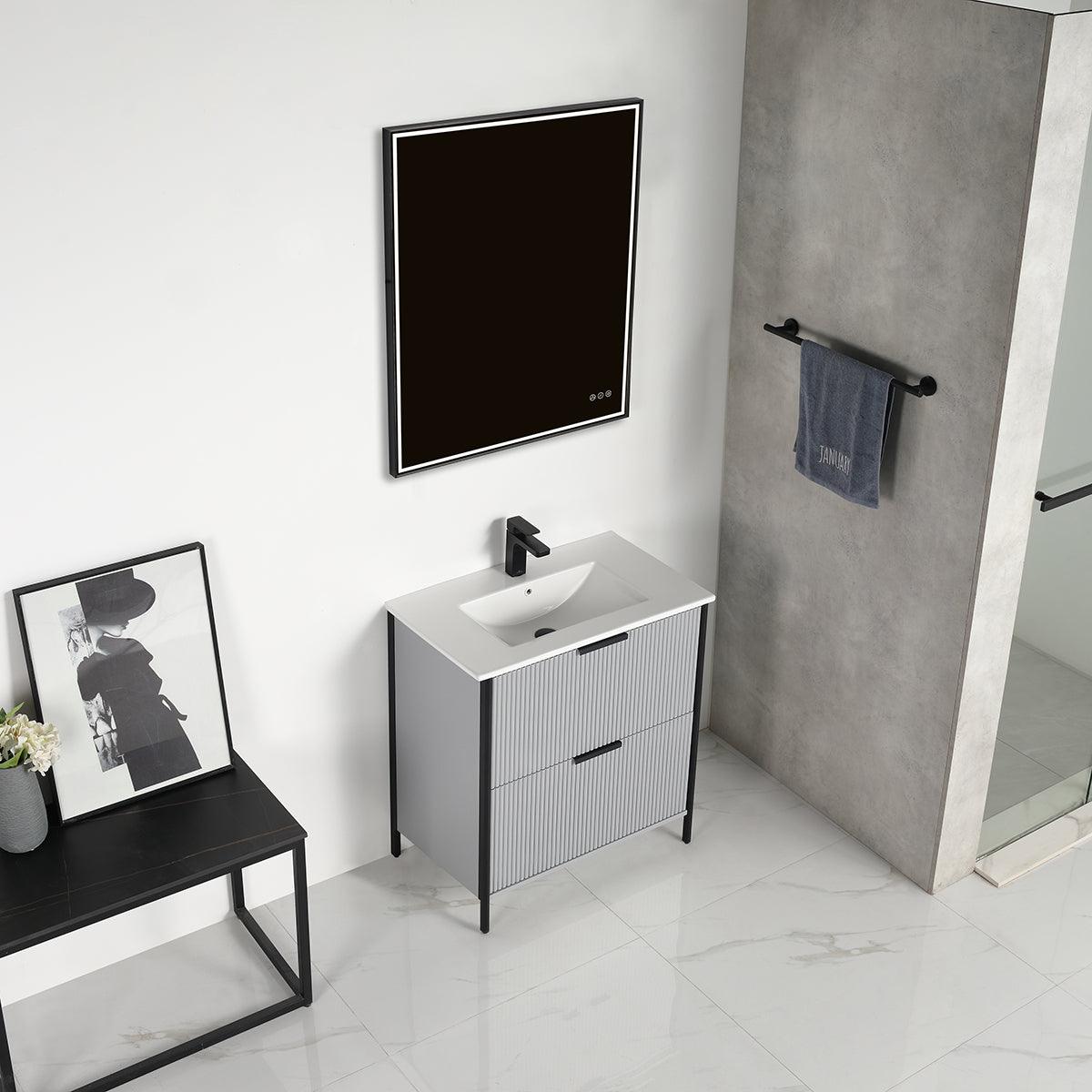Zurich 30" Vanity – Glossy White & Metal Grey with Soft-Close Drawers & Ample Storage