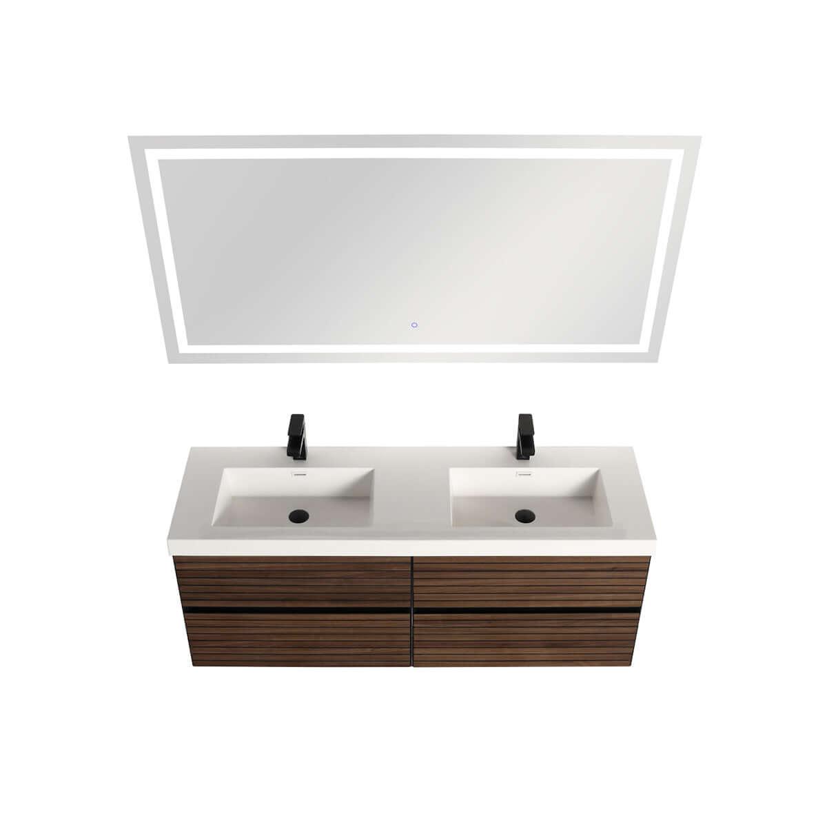 Blossom Annecy 48" Double Sink Wall-Hung Vanity - Modern Minimalist Design with Soft-Closing Drawers in Dark Walnut and Maple