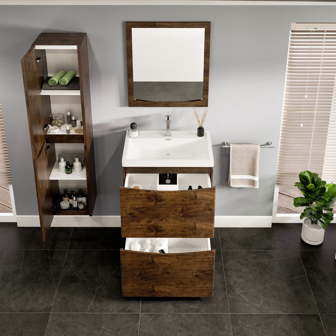 Smile 24 in. Rosewood Single Sink Bath Vanity with Acrylic Top and Integrated Sink