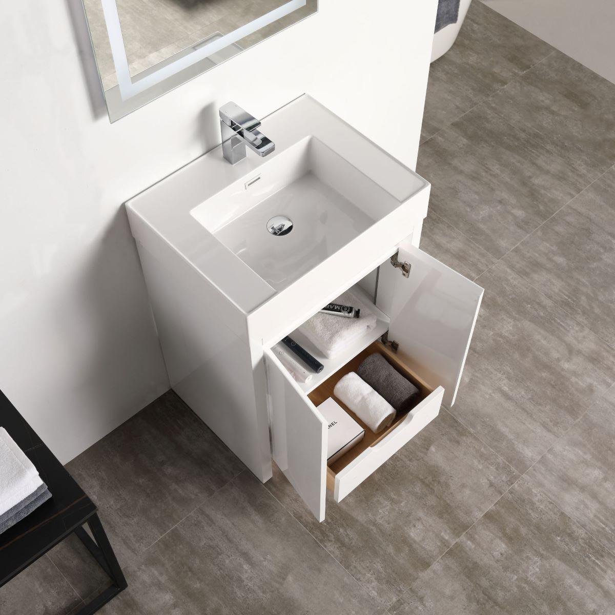 Blossom Capri 24″ Vanity with Dual LED Illumination - Glossy White & Classic Oak