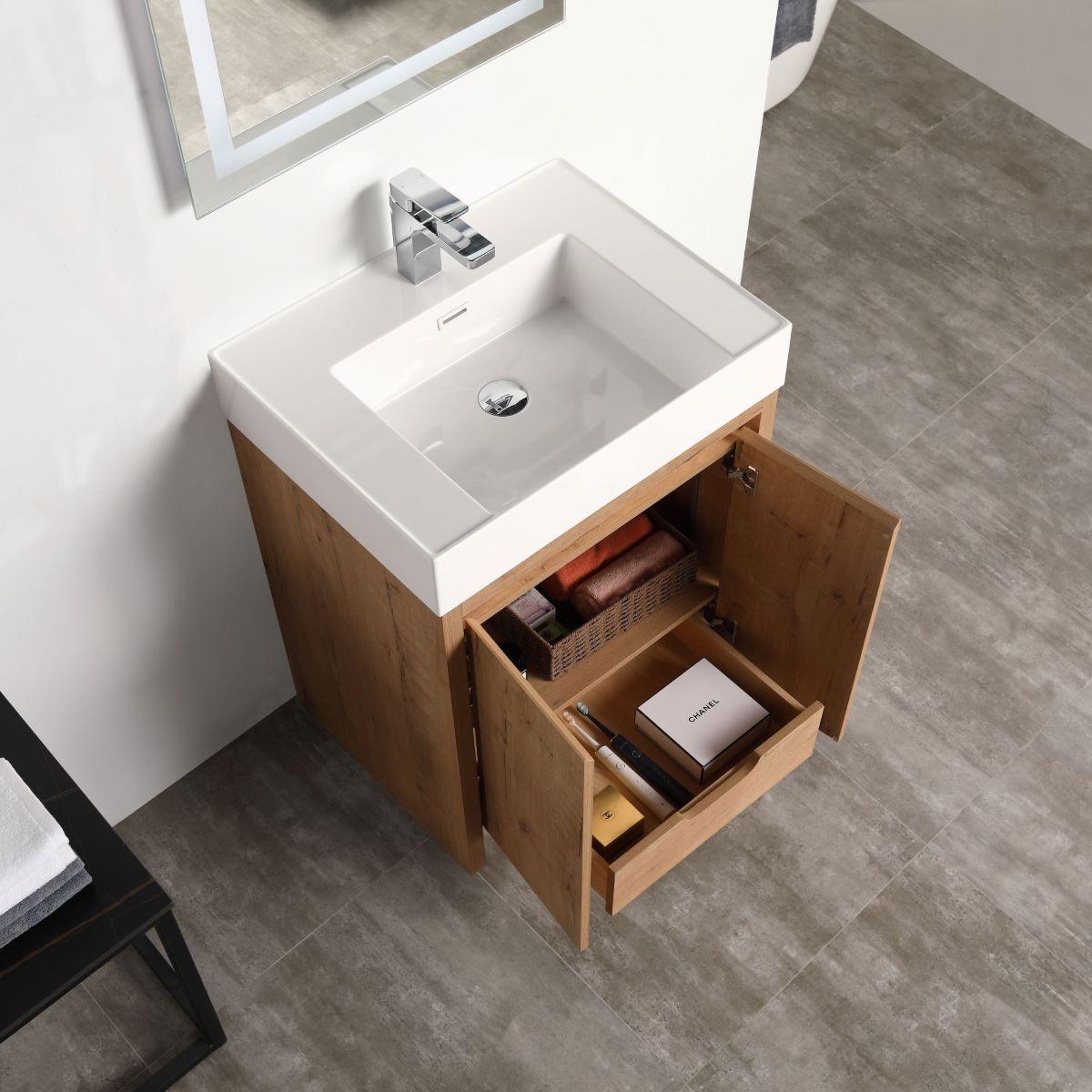 Blossom Capri 24″ Vanity with Dual LED Illumination - Glossy White & Classic Oak