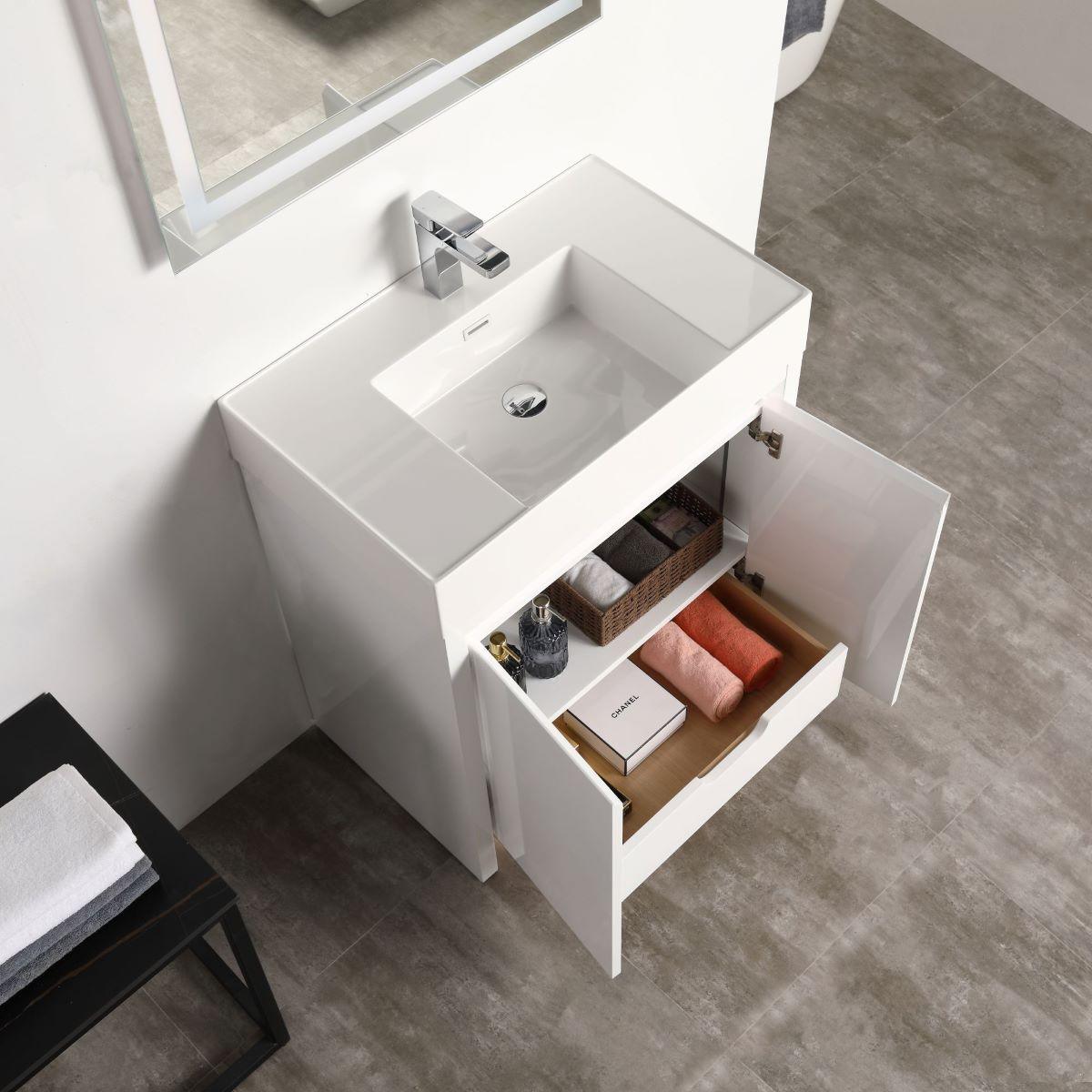 Blossom Capri 30″ Vanity with Dual LED Illumination - Glossy White & Classic Oak