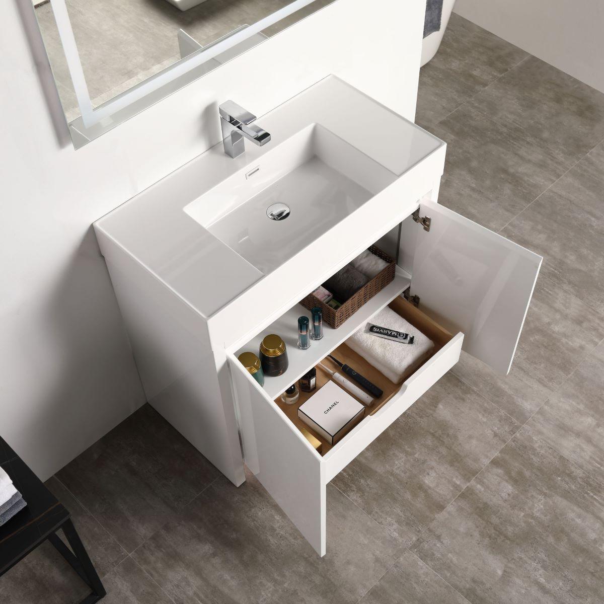 Blossom Capri 36″ Vanity with Dual LED Illumination - Glossy White & Classic Oak