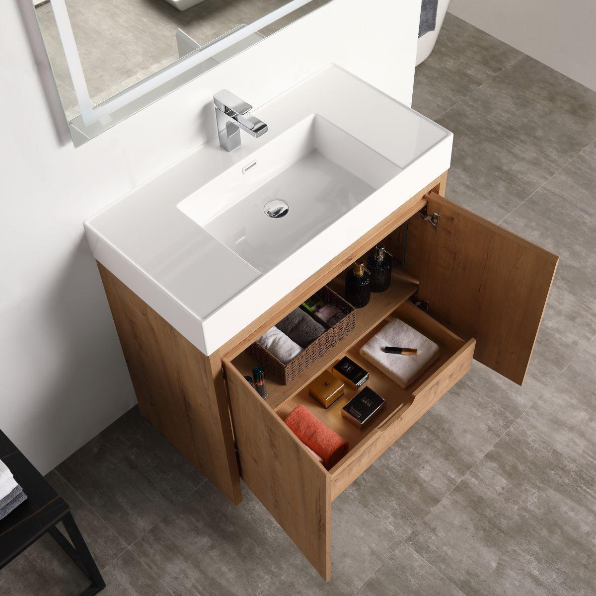 Blossom Capri 36″ Vanity with Dual LED Illumination - Glossy White & Classic Oak