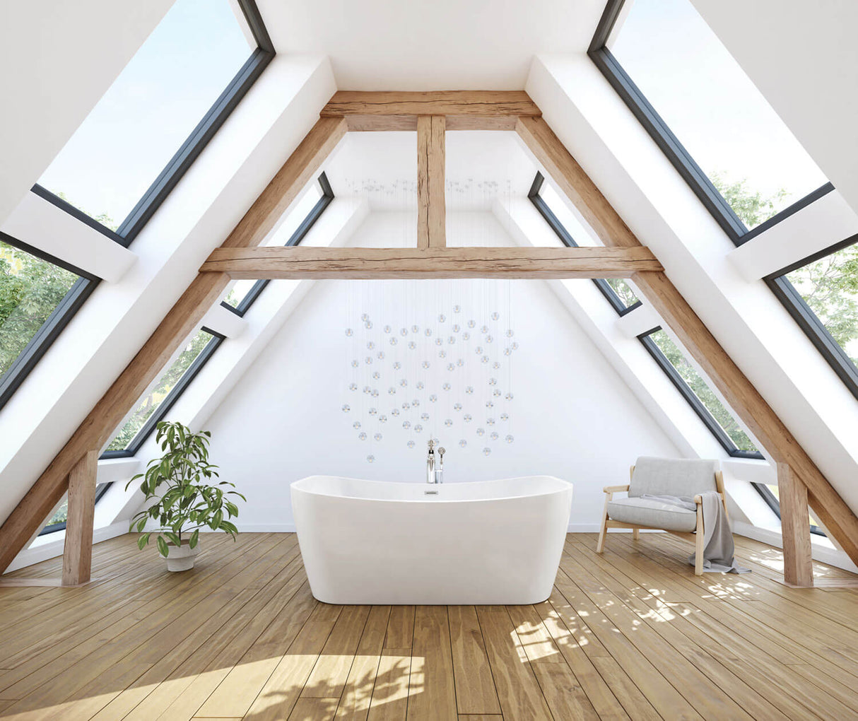 MAAX 106388-000-001-000 Villi 65 x 32 Acrylic Freestanding Center Drain Bathtub in White with White Skirt