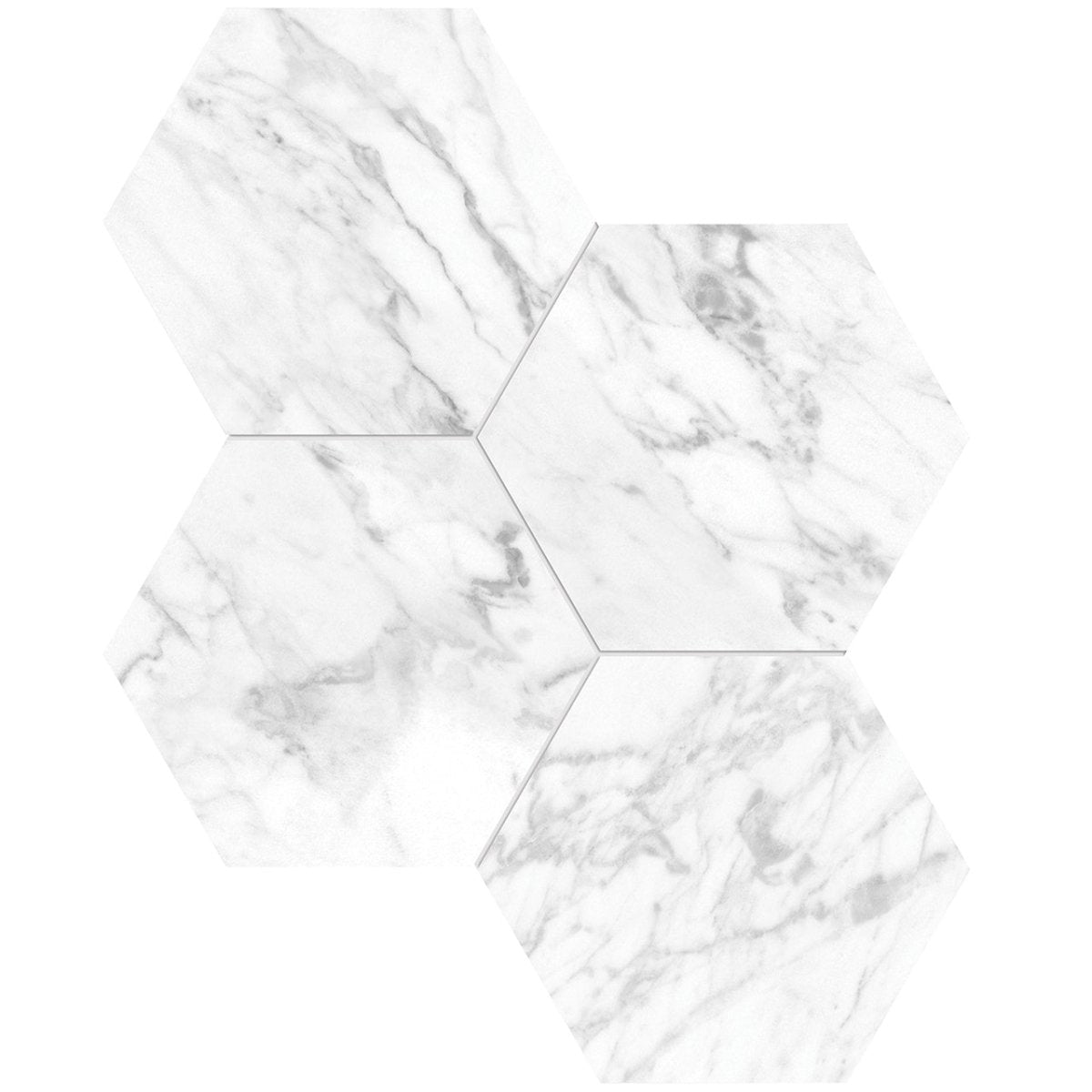 Anatolia Tile 6" Hexagon La Marca Statuarietto Honed & Rectified Porcelain Mosaic - 1 Sheet = .797 - 4501-0332-0" Statuarietto 6" Hexagon Honed - premium natural stone mosaic tile from Anatolia Tile, available at PoshHaus showroom in Keene, NH