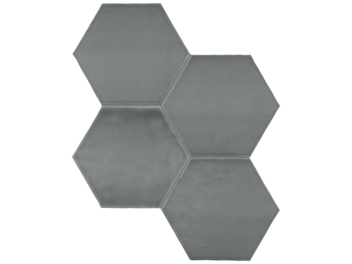Anatolia Tile 6" Hex Teramoda Charcoal Glossy 4000-0259-0 Charcoal Hexagon - premium natural stone mosaic tile from Anatolia Tile, available at PoshHaus showroom in Keene, NH