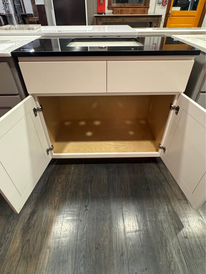 36” Solid wood Vanity with Black Quartz Top & BackSplash