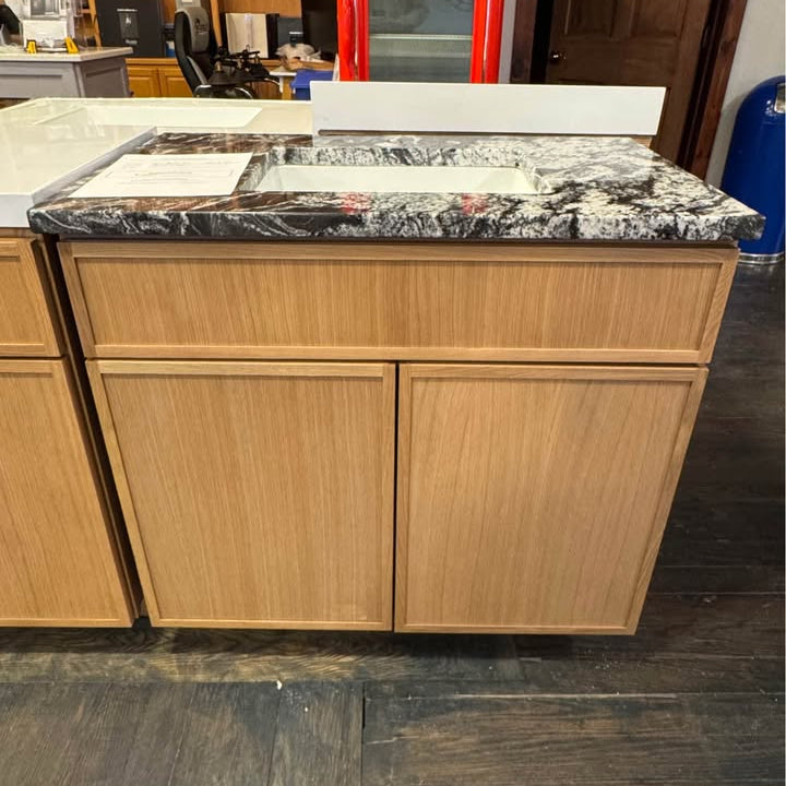 36” Oslo Oak w/ Black Forest Granite Top & Icera Undermount Porcelain Bowl