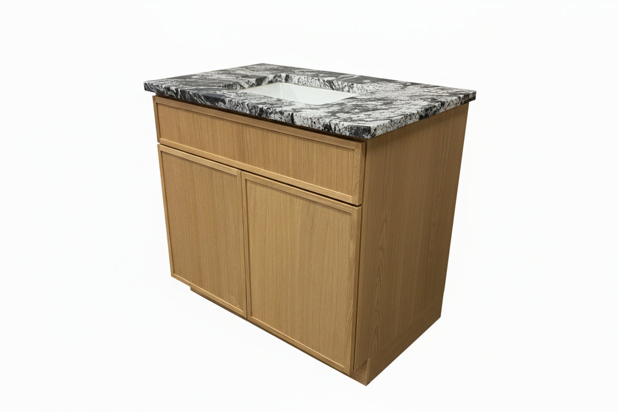 36” Oslo Oak w/ Black Forest Granite Top & Icera Undermount Porcelain Bowl