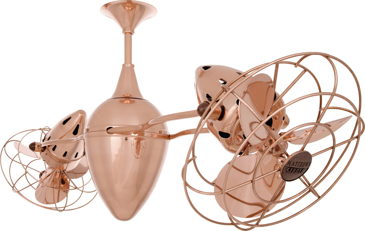 Matthews Fan AR-BRCP-MTL Ar Ruthiane 360° dual headed rotational ceiling fan in brushed copper finish with metal blades.