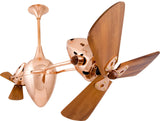 Matthews Fan AR-BRCP-WD Ar Ruthiane 360° dual headed rotational ceiling fan in brushed copper finish with solid sustainable mahogany wood blades.