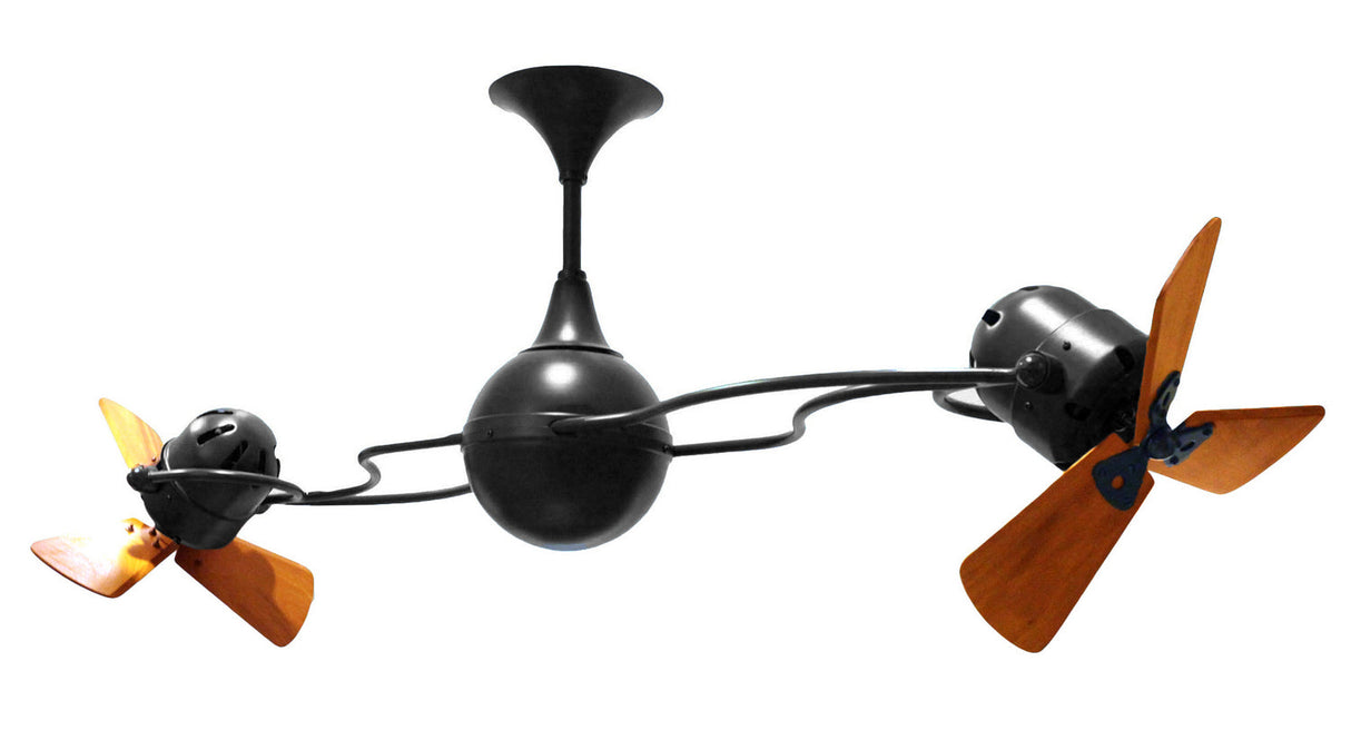 Matthews Fan IV-BK-WD Italo Ventania 360° dual headed rotational ceiling fan in Matte Black finish with solid sustainable mahogany wood blades.