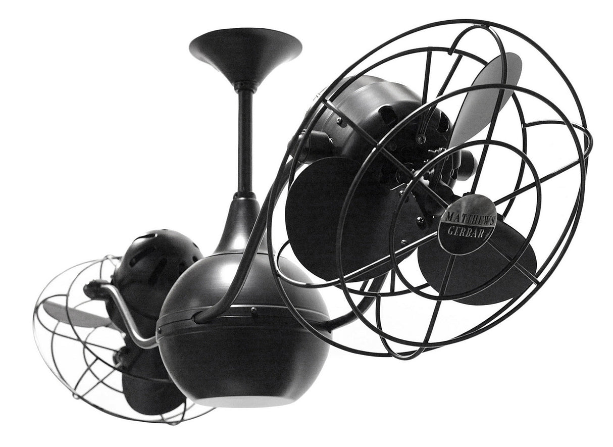 Matthews Fan VB-BK-MTL Vent-Bettina 360° dual headed rotational ceiling fan in Matte Black finish with metal blades.