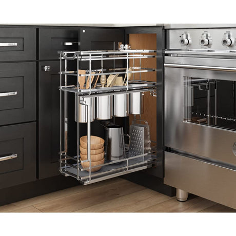 Hardware Resources SWS-UBPO8PC 8" Polished Chrome STORAGE WITH STYLE® Metal "No Wiggle" Soft-close Utensil Base Pullout