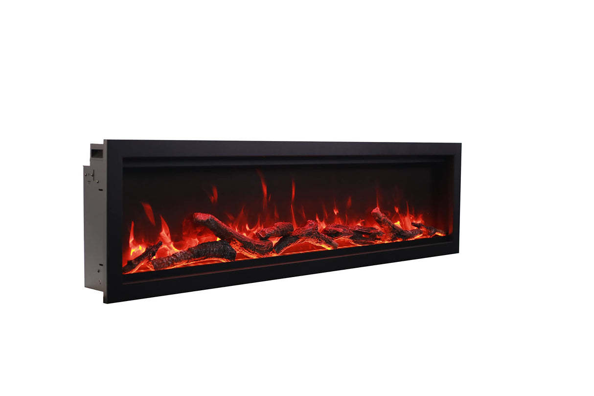 Amantii SYM-74 Symmetry Smart Electric  74" Indoor / Outdoor WiFi Enabled Built In Fireplace, Featuring a MultiFunction Remote Control , Multi Speed Flame Motor and a 10 piece Birch Log Set