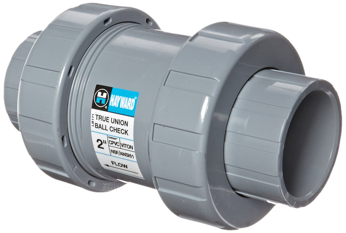 Hayward TC20200ST Series TC True Union Ball Check Valve, Socket/Threaded End, CPVC with FPM Seals, 2" Size