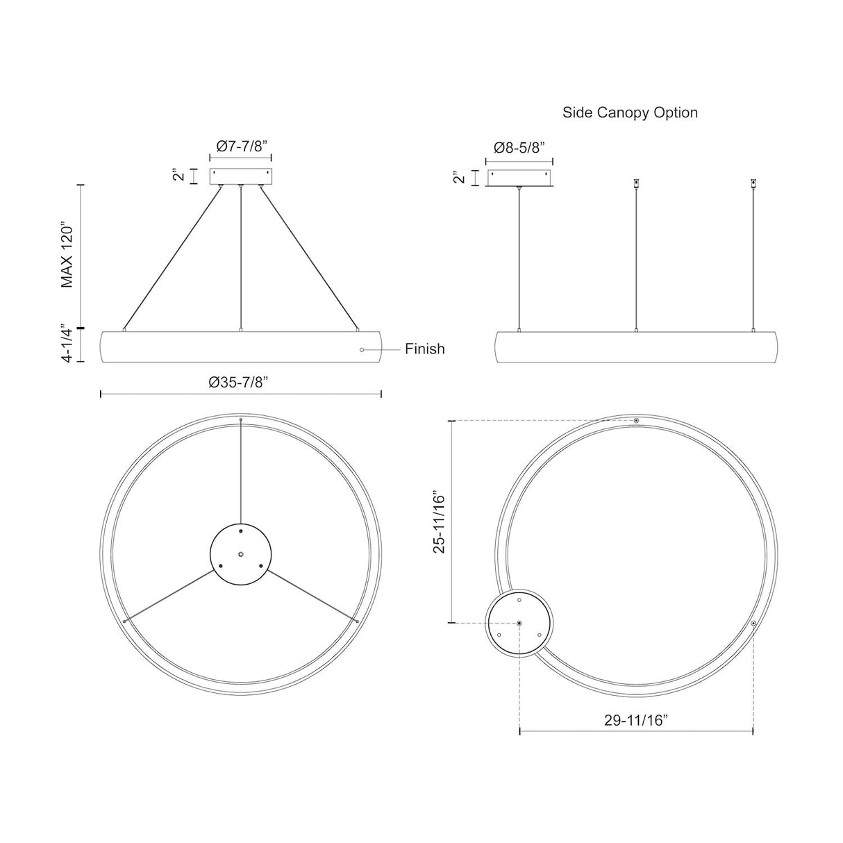 Kuzco PD22735-BS HALO 35" PD Brushed Silver 120V TRIAC/ELV LED 3000K 90CRI 83W