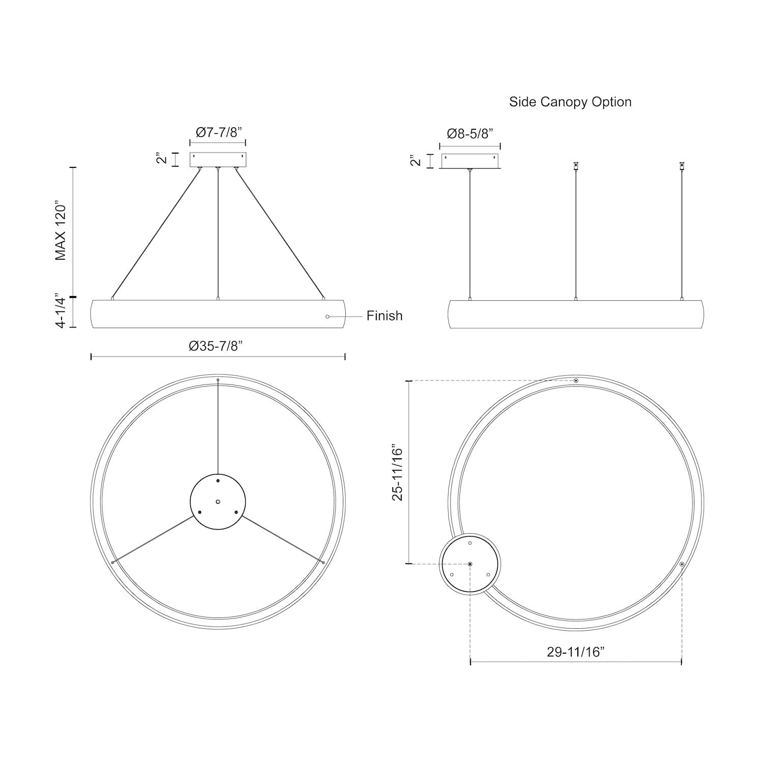 Kuzco PD22735-BS HALO 35" PD Brushed Silver 120V TRIAC/ELV LED 3000K 90CRI 83W