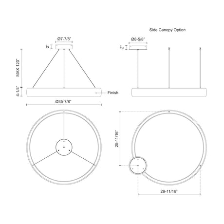 Kuzco PD22735-BS HALO 35" PD Brushed Silver 120V TRIAC/ELV LED 3000K 90CRI 83W