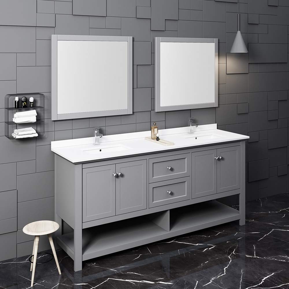 Fresca FVN2372GR-D Fresca Manchester 72" Gray Traditional Double Sink Bathroom Vanity w/ Mirrors