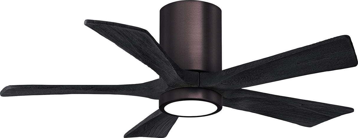 Matthews Fan IR5HLK-BB-BK-42 IR5HLK five-blade flush mount paddle fan in Brushed Bronze finish with 42” solid matte black wood blades and integrated LED light kit.