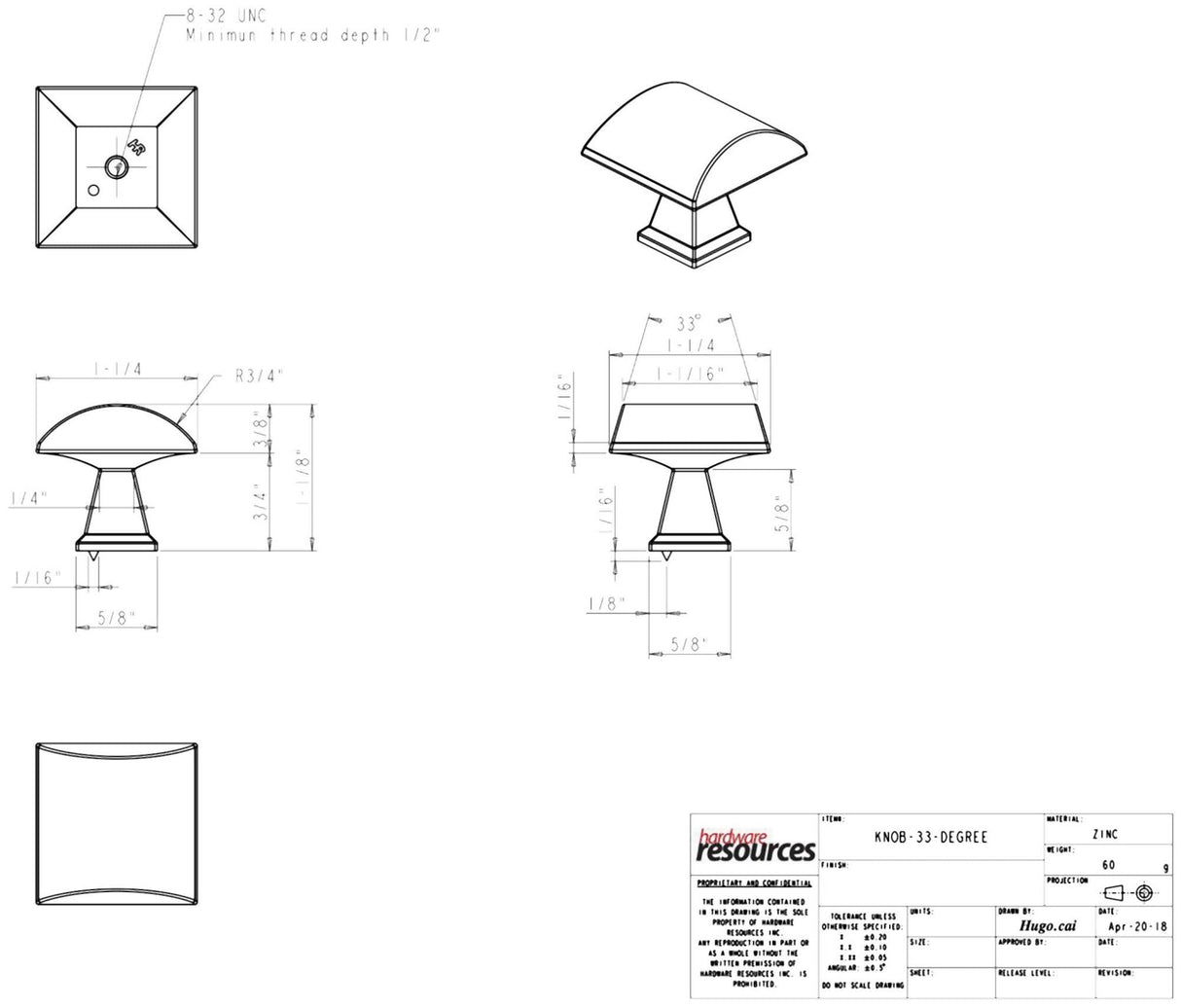 Jeffrey Alexander 944BG 1-1/4" Overall Length Brushed Gold Roman Cabinet Knob