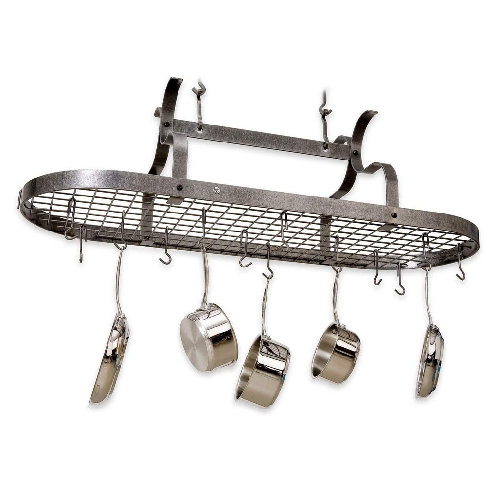 Enclume PR33WG SS Scroll Arm Oval Ceiling Pot Rack w/ 24 Hooks SS