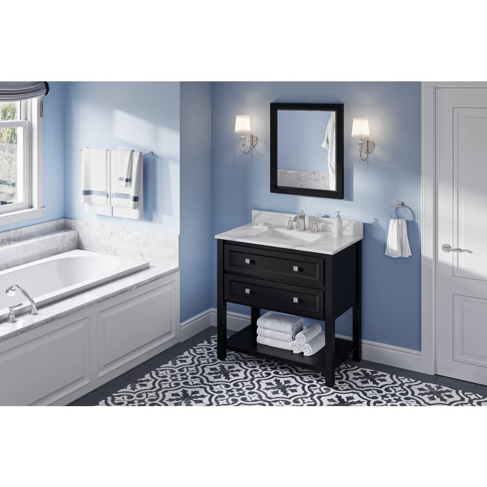 Jeffrey Alexander VKITADL36BKCQR 36" Black Adler Vanity, Calacatta Vienna Quartz Vanity Top, undermount rectangle bowl
