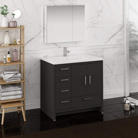 Fresca FVN9436DGO-L Fresca Imperia 36" Dark Gray Oak Free Standing Modern Bathroom Vanity w/ Medicine Cabinet- Left Version