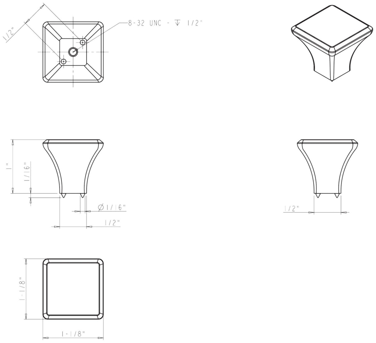 Jeffrey Alexander 972DBAC 1-1/8" Overall Length Brushed Oil Rubbed Bronze Square Marlo Cabinet Knob