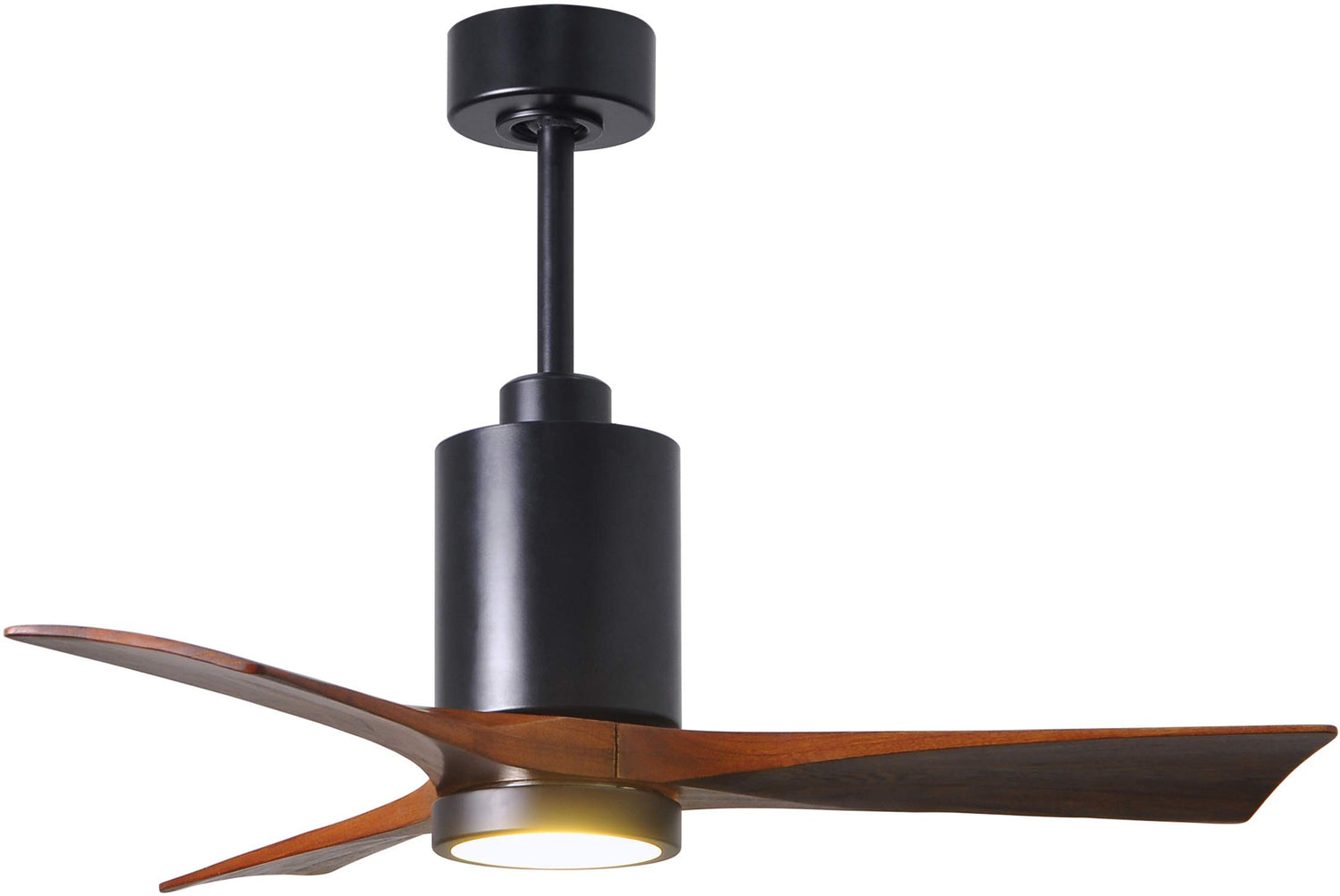 Matthews Fan PA3-BK-WA-42 Patricia-3 three-blade ceiling fan in Matte Black finish with 42” solid walnut tone blades and dimmable LED light kit
