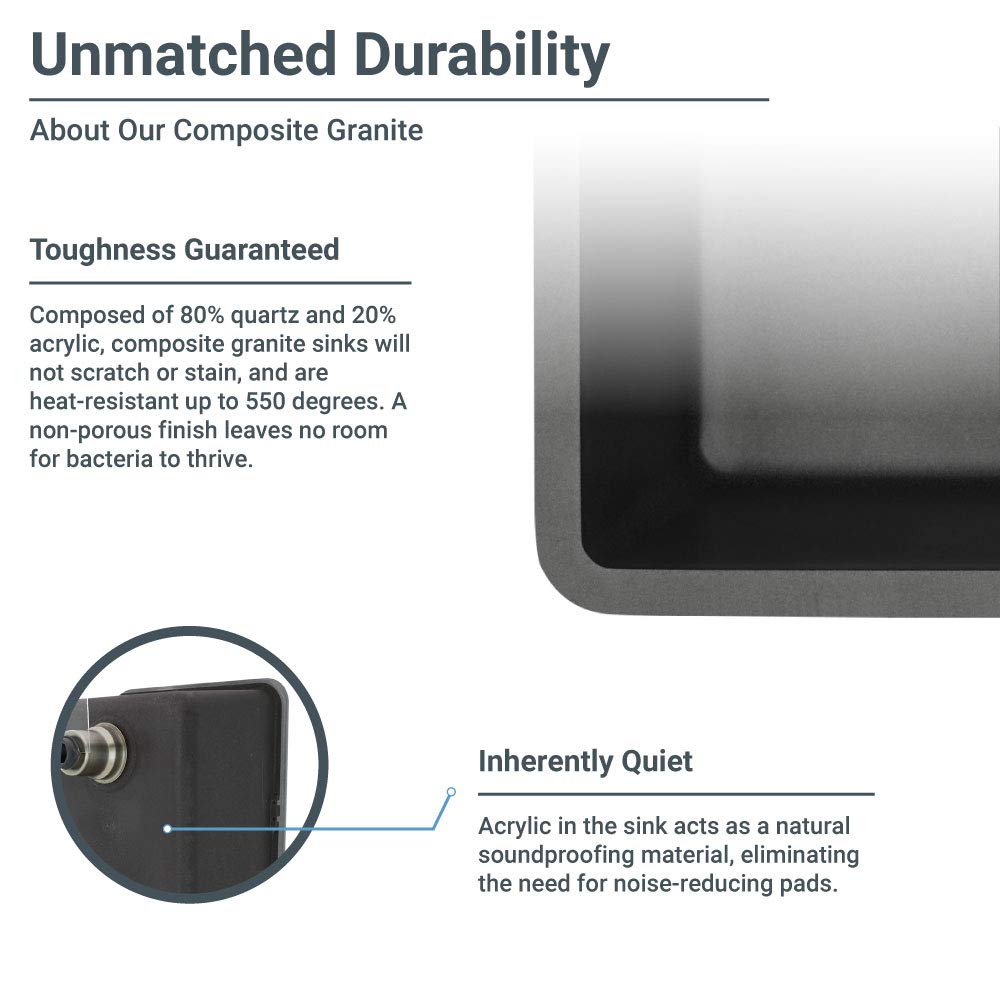 R3-1005-CAR-ST-CGF Carbon D-Bowl Quartz Granite Kitchen Sink with Grid and Matching Colored Flange