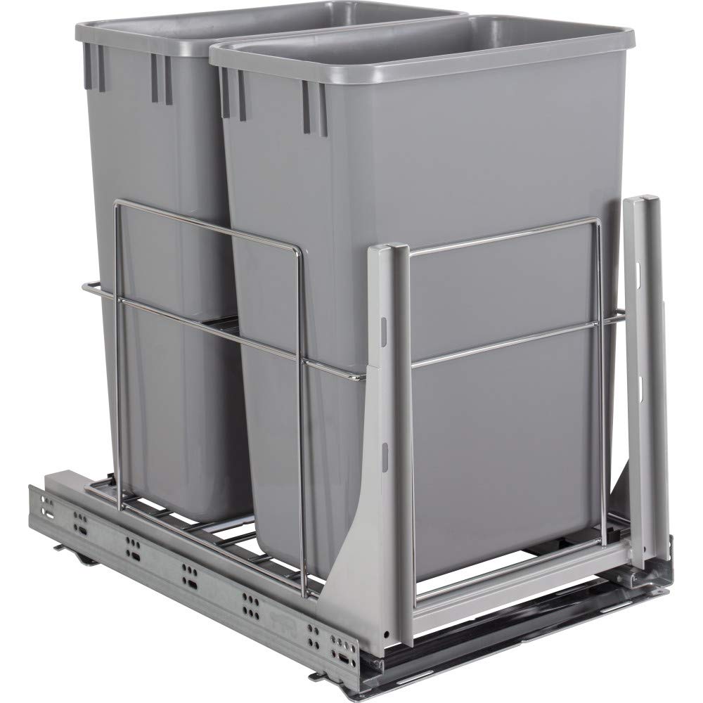 Hardware Resources WC-EMBM-D35G 35qt Wire Double Trashcan Pullout with Soft-close Slides
