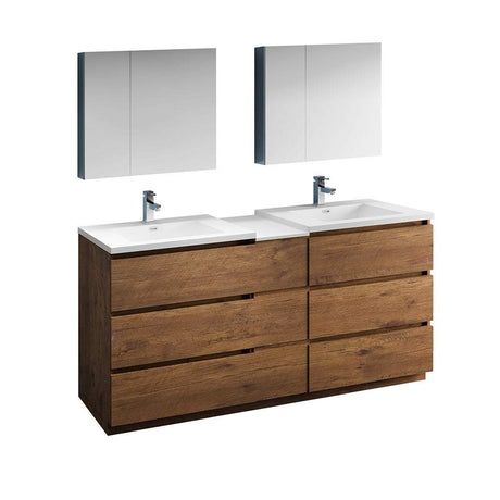 Fresca FVN93-301230RW-D Fresca Lazzaro 72" Rosewood Free Standing Double Sink Modern Bathroom Vanity w/ Medicine Cabinet