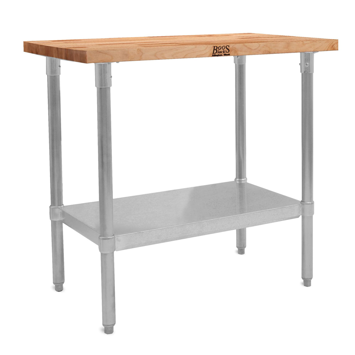 John Boos JNS01 Maple Wood Top Work Table with Adjustable Lower Shelf, 36 x 24 1.5 Inch, Galvanized Steel