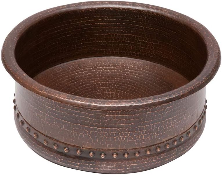 Premier Copper Products VRT15DB 15-Inch Round Vessel Tub Hammered Copper Sink