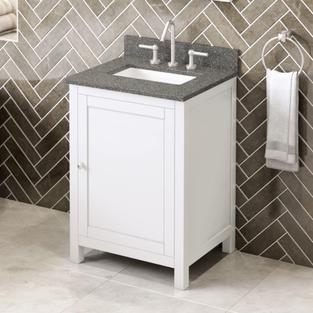 Jeffrey Alexander VKITAST24WHBOR 24" White Astoria Vanity, Boulder Cultured Marble Vanity Top, undermount rectangle bowl