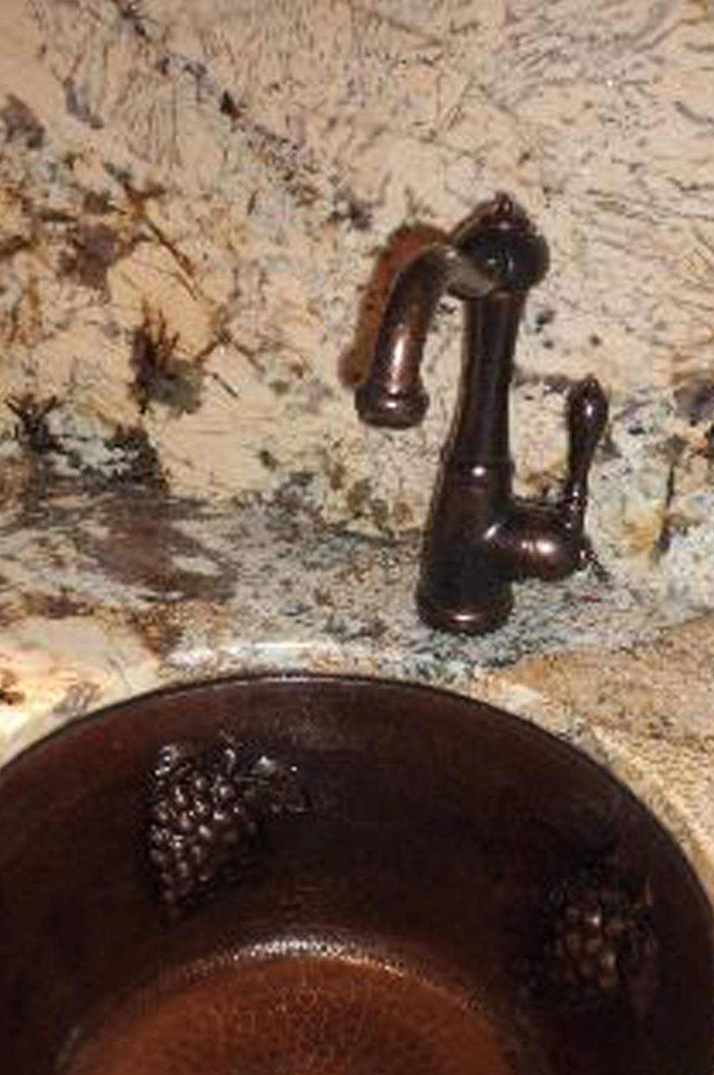 Premier Copper Products BR16GDB3 16-Inch Universal Round Hammered Copper with Grapes Sink and 3.5-Inch Drain Size, Oil Rubbed Bronze