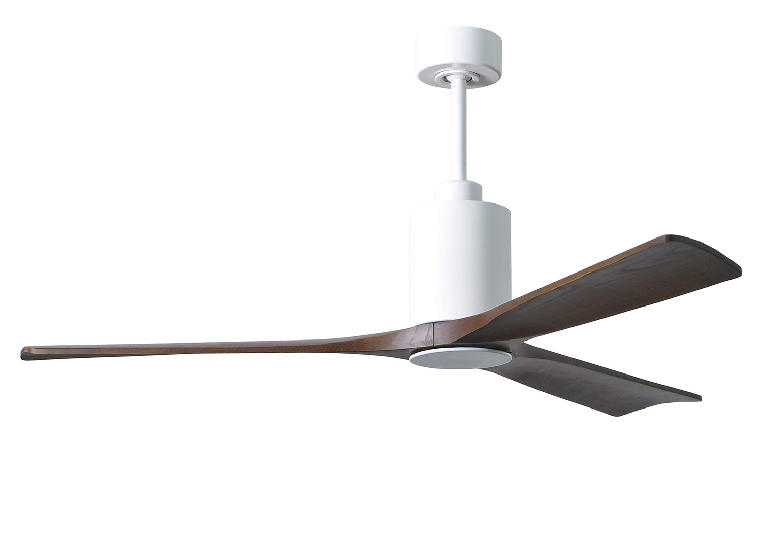 Matthews Fan PA3-WH-WA-60 Patricia-3 three-blade ceiling fan in Gloss White finish with 60” solid walnut tone blades and dimmable LED light kit