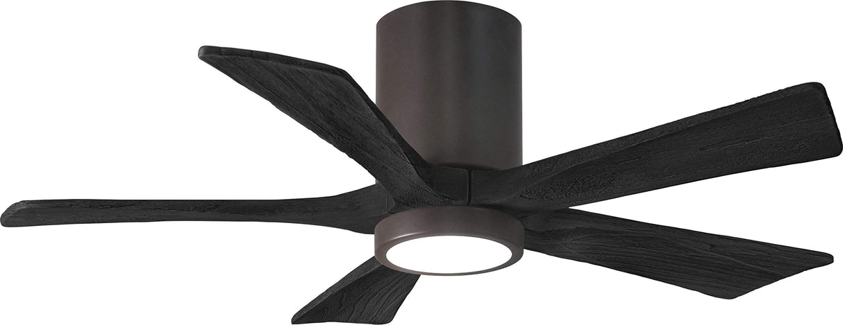 Matthews Fan IR5HLK-TB-BK-42 IR5HLK five-blade flush mount paddle fan in Textured Bronze finish with 42” solid matte black wood blades and integrated LED light kit.