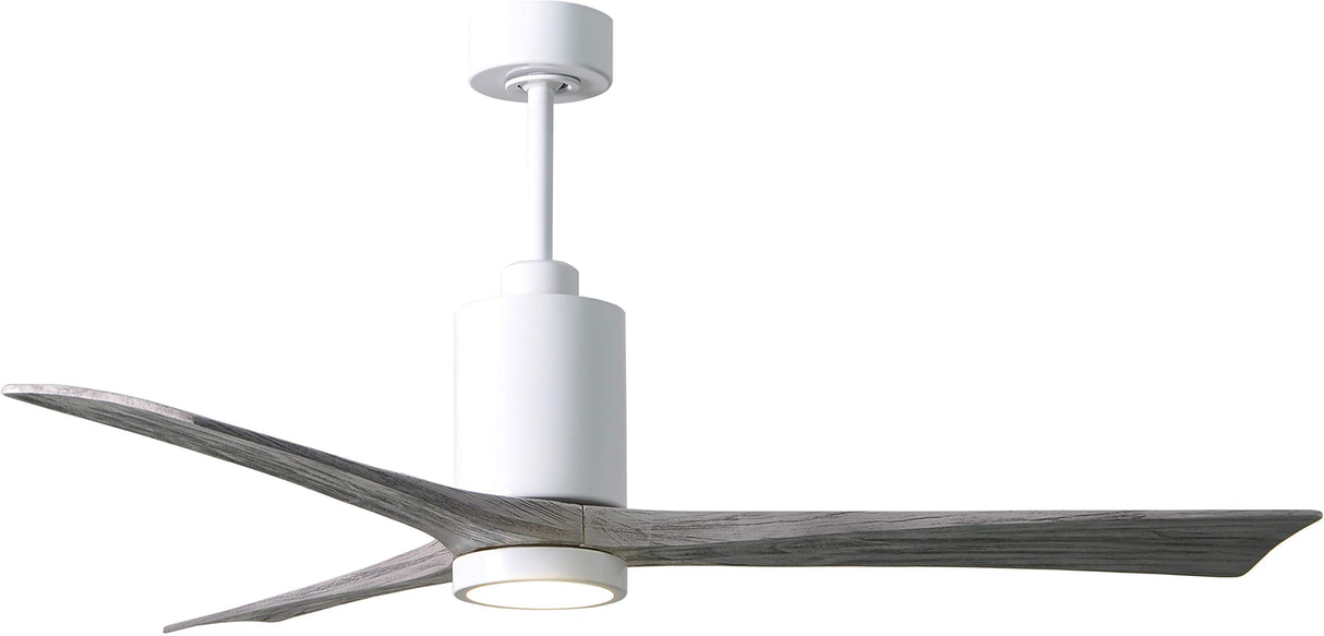 Matthews Fan PA3-WH-BW-60 Patricia-3 three-blade ceiling fan in Gloss White finish with 60” solid barn wood tone blades and dimmable LED light kit