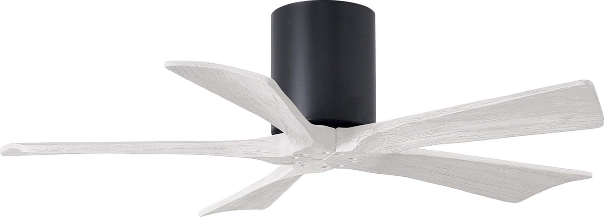 Matthews Fan IR5H-BK-MWH-42 Irene-5H five-blade flush mount paddle fan in Matte Black finish with 42” solid matte white wood blades.
