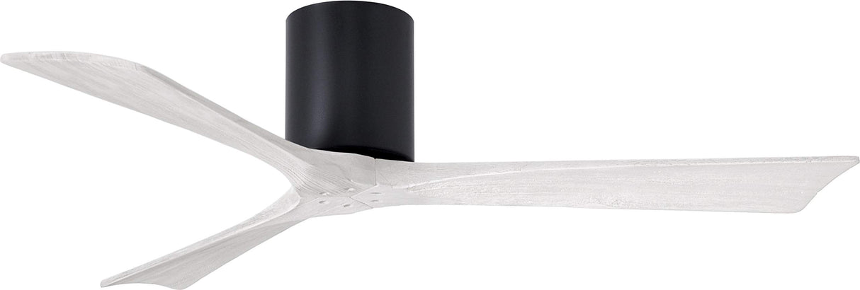Matthews Fan IR3H-BK-MWH-52 Irene-3H three-blade flush mount paddle fan in Matte Black finish with 52” solid matte white wood blades.