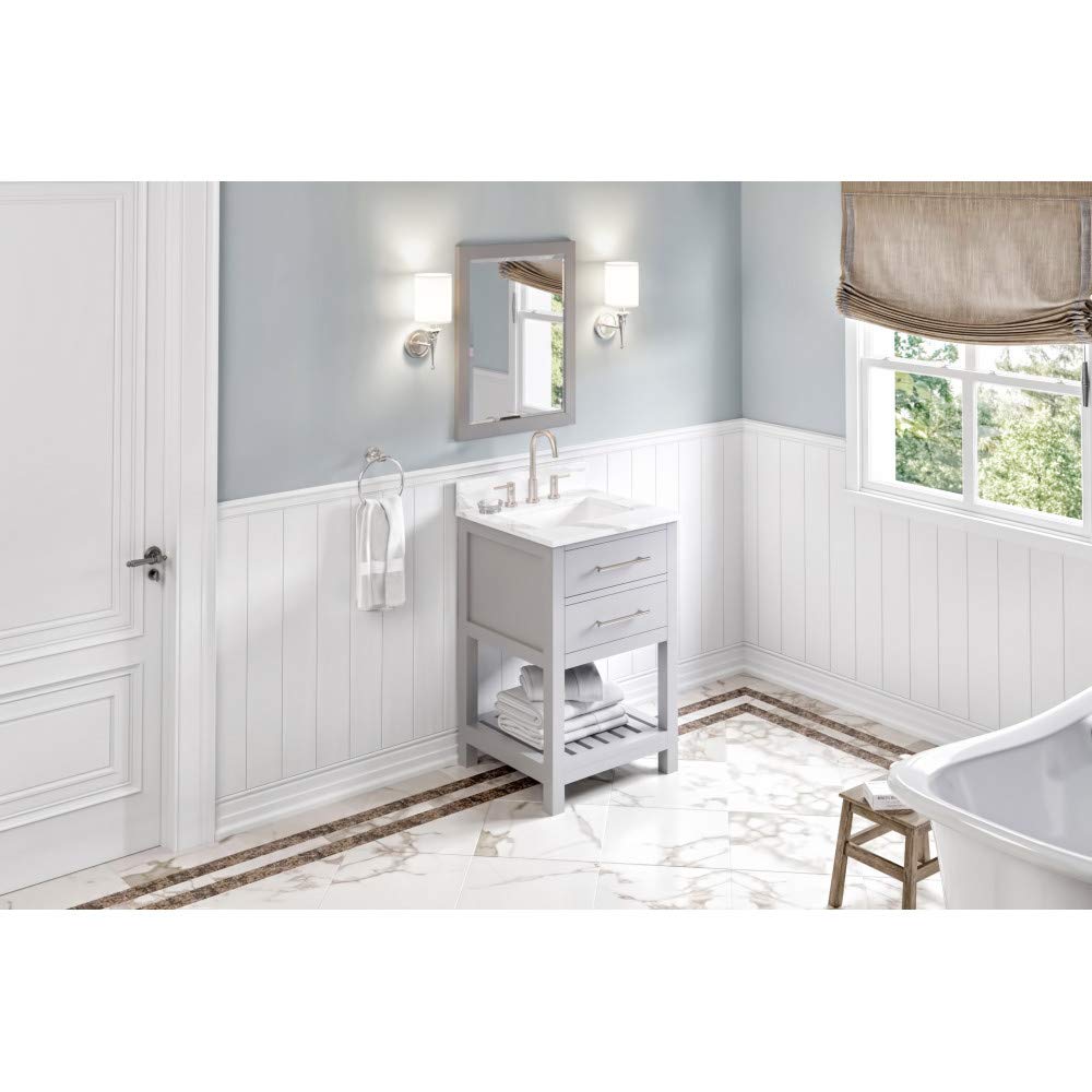Jeffrey Alexander VKITWAV24GRCQR 24" Grey Wavecrest Vanity, Calacatta Vienna Quartz Vanity Top, undermount rectangle bowl