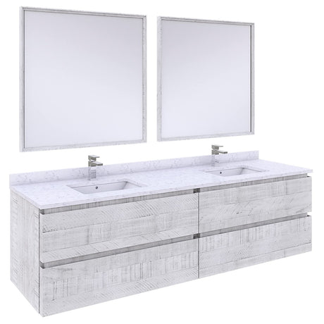 Fresca FVN31-3636RWH Fresca Formosa 72" Wall Hung Double Sink Modern Bathroom Vanity w/ Mirrors in Rustic White