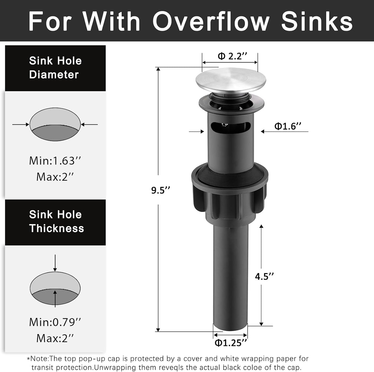 Sink Drain Brushed Nickel,Bathroom Pop up Drain with Anti-Clogging Drain Strainer,Sink Drain Assembly with Overflow,Fits Standard American Drain